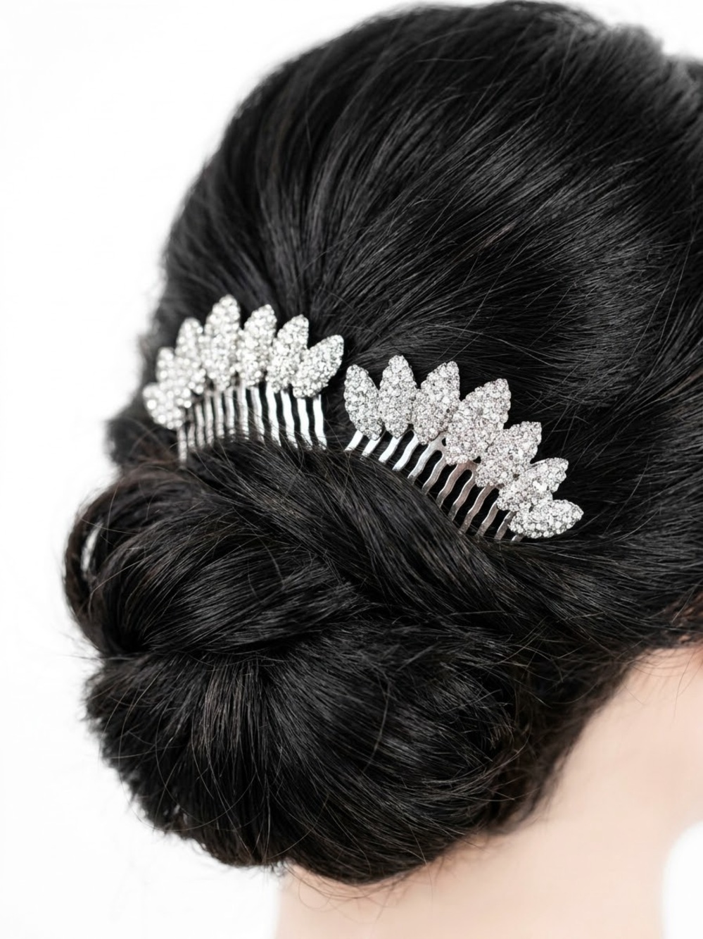 Silver Crystal Leaf Hair Comb - Elegant Women's Hair Accessory